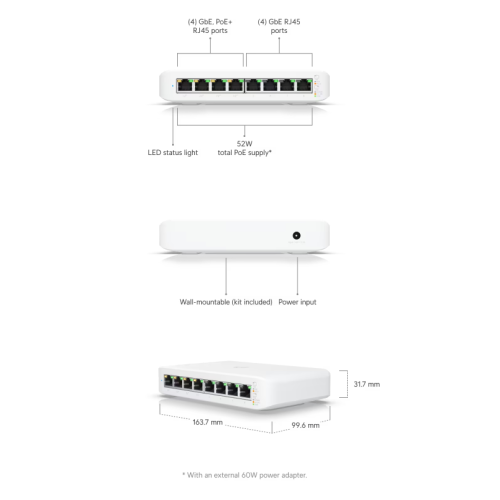 Управляемый коммутатор Ubiquiti USW-LITE-8-PoE 8-port L2 уровня